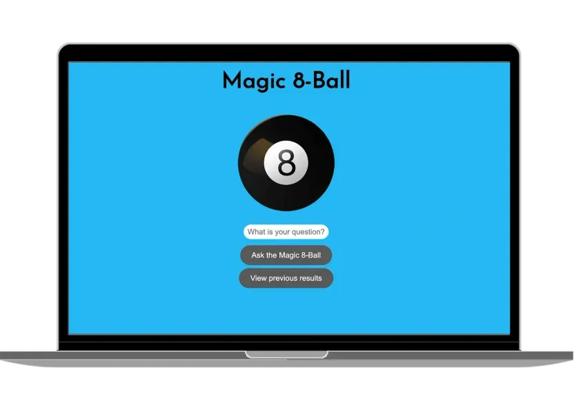 Magic 8-Ball app displaying a randomised answer to a question